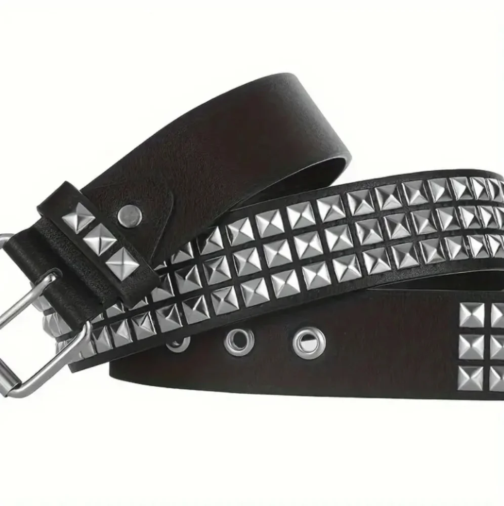 Black PU Leather Belt with Silver Studded Pyramid Rivets Y2K Goth Grunge Punk